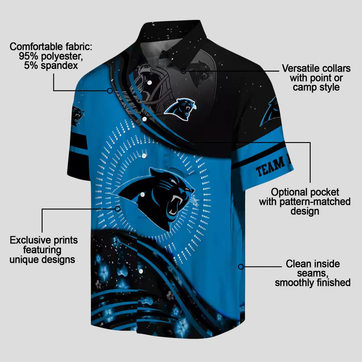 NFL Fans Carolina Panthers Hawaiian Button Up Shirt – Blue Black Football Wave Aloha Shirt