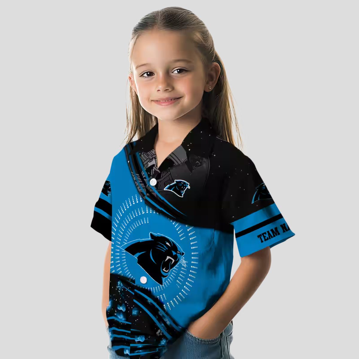 NFL Fans Carolina Panthers Hawaiian Button Up Shirt – Blue Black Football Wave Aloha Shirt