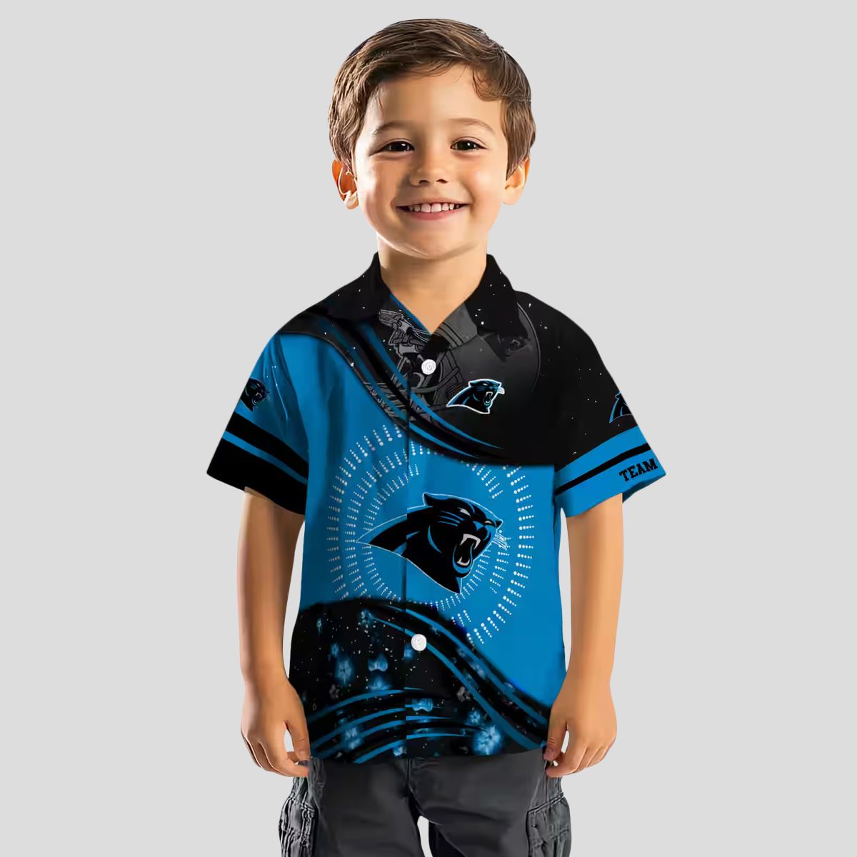 NFL Fans Carolina Panthers Hawaiian Button Up Shirt – Blue Black Football Wave Aloha Shirt