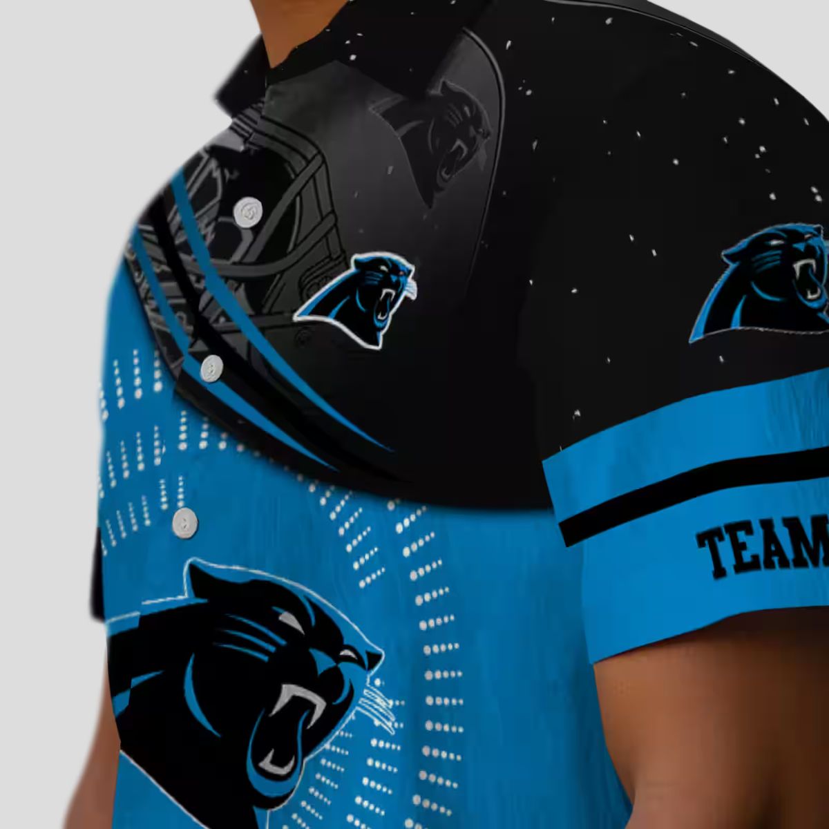 NFL Fans Carolina Panthers Hawaiian Button Up Shirt – Blue Black Football Wave Aloha Shirt