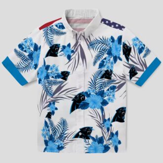 NFL Fans Carolina Panthers Hawaiian Shirt, Patriotic Hibiscus Blue White Tropical Shirt