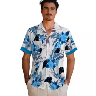 NFL Fans Carolina Panthers Hawaiian Shirt, Patriotic Hibiscus Blue White Tropical Shirt