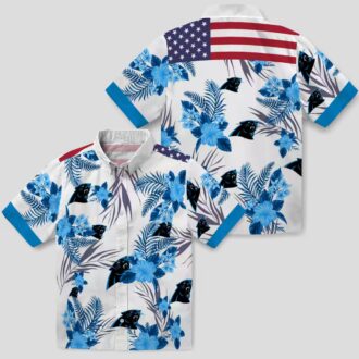 NFL Fans Carolina Panthers Hawaiian Shirt, Patriotic Hibiscus Blue White Tropical Shirt