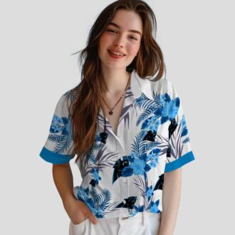 NFL Fans Carolina Panthers Hawaiian Shirt, Patriotic Hibiscus Blue White Tropical Shirt