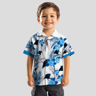 NFL Fans Carolina Panthers Hawaiian Shirt, Patriotic Hibiscus Blue White Tropical Shirt