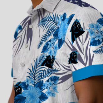 NFL Fans Carolina Panthers Hawaiian Shirt, Patriotic Hibiscus Blue White Tropical Shirt