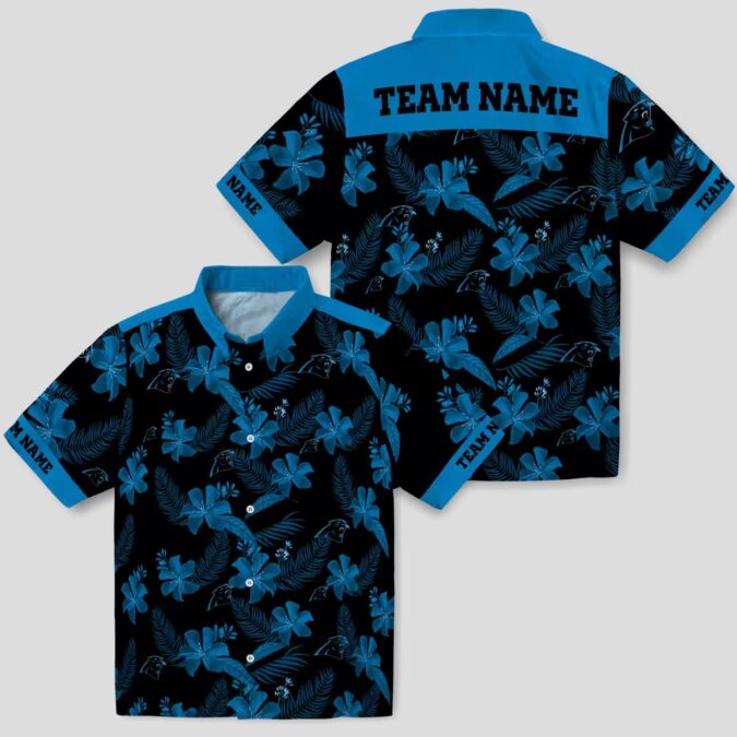 NFL Team Carolina Panthers Black Hawaiian Shirt - Tropical Botanical Print