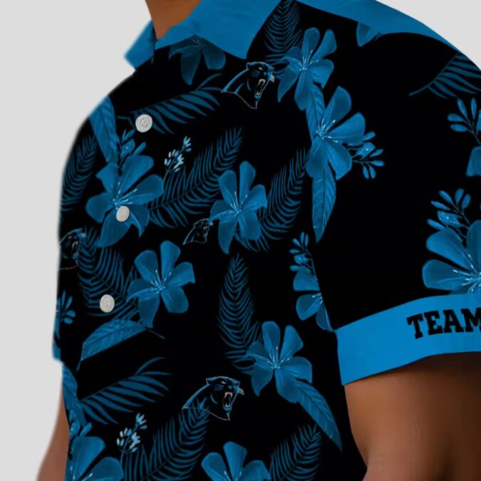 NFL Team Carolina Panthers Black Hawaiian Shirt - Tropical Botanical Print
