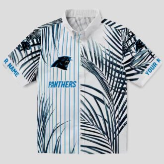 Tropical Carolina Panthers Hawaiian Shirt – Blue Black Palm Stripes Short Sleeve Shirt