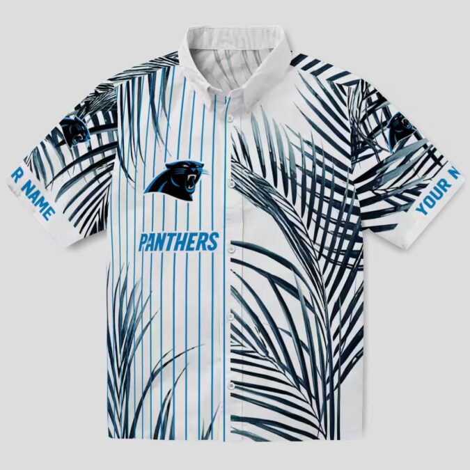 Tropical Carolina Panthers Hawaiian Shirt – Blue Black Palm Stripes Short Sleeve Shirt