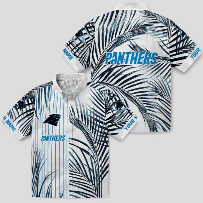 Tropical Carolina Panthers Hawaiian Shirt – Blue Black Palm Stripes Short Sleeve Shirt
