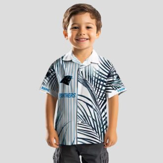 Tropical Carolina Panthers Hawaiian Shirt – Blue Black Palm Stripes Short Sleeve Shirt