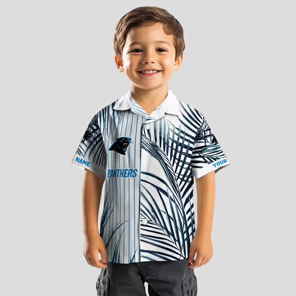 Tropical Carolina Panthers Hawaiian Shirt – Blue Black Palm Stripes Short Sleeve Shirt