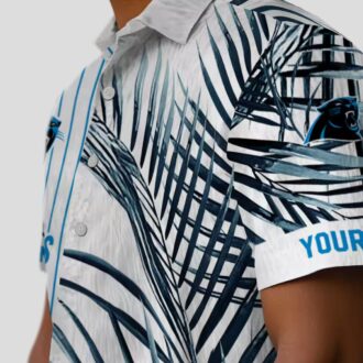 Tropical Carolina Panthers Hawaiian Shirt – Blue Black Palm Stripes Short Sleeve Shirt