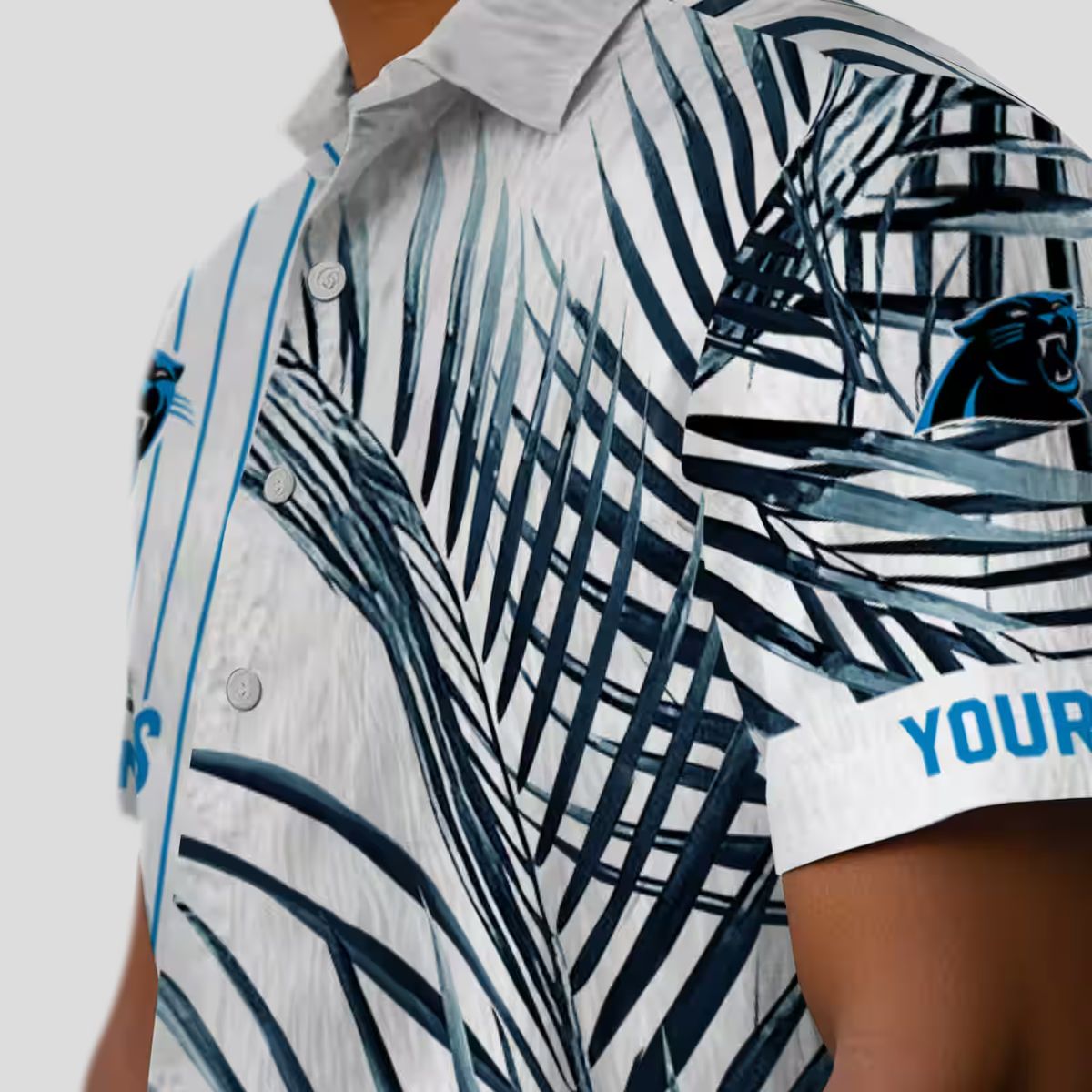 Tropical Carolina Panthers Hawaiian Shirt – Blue Black Palm Stripes Short Sleeve Shirt