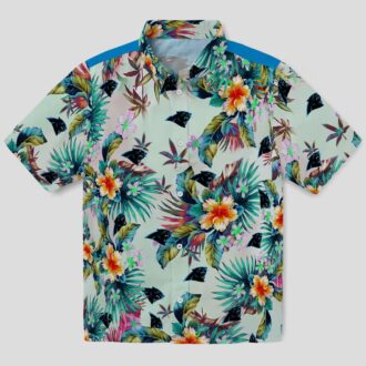 Tropical Carolina Panthers Hawaiian Shirt, Foliage Green Aloha Button Up