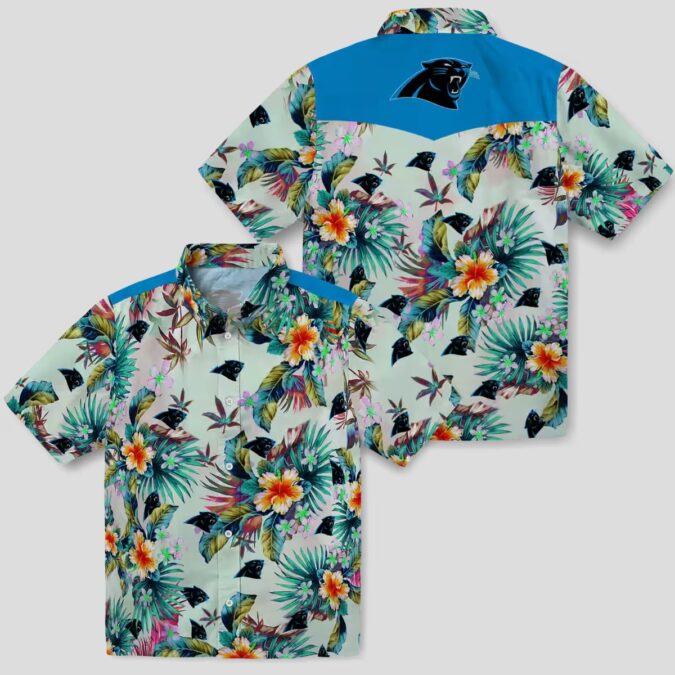 Tropical Carolina Panthers Hawaiian Shirt, Foliage Green Aloha Button Up