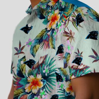 Tropical Carolina Panthers Hawaiian Shirt, Foliage Green Aloha Button Up