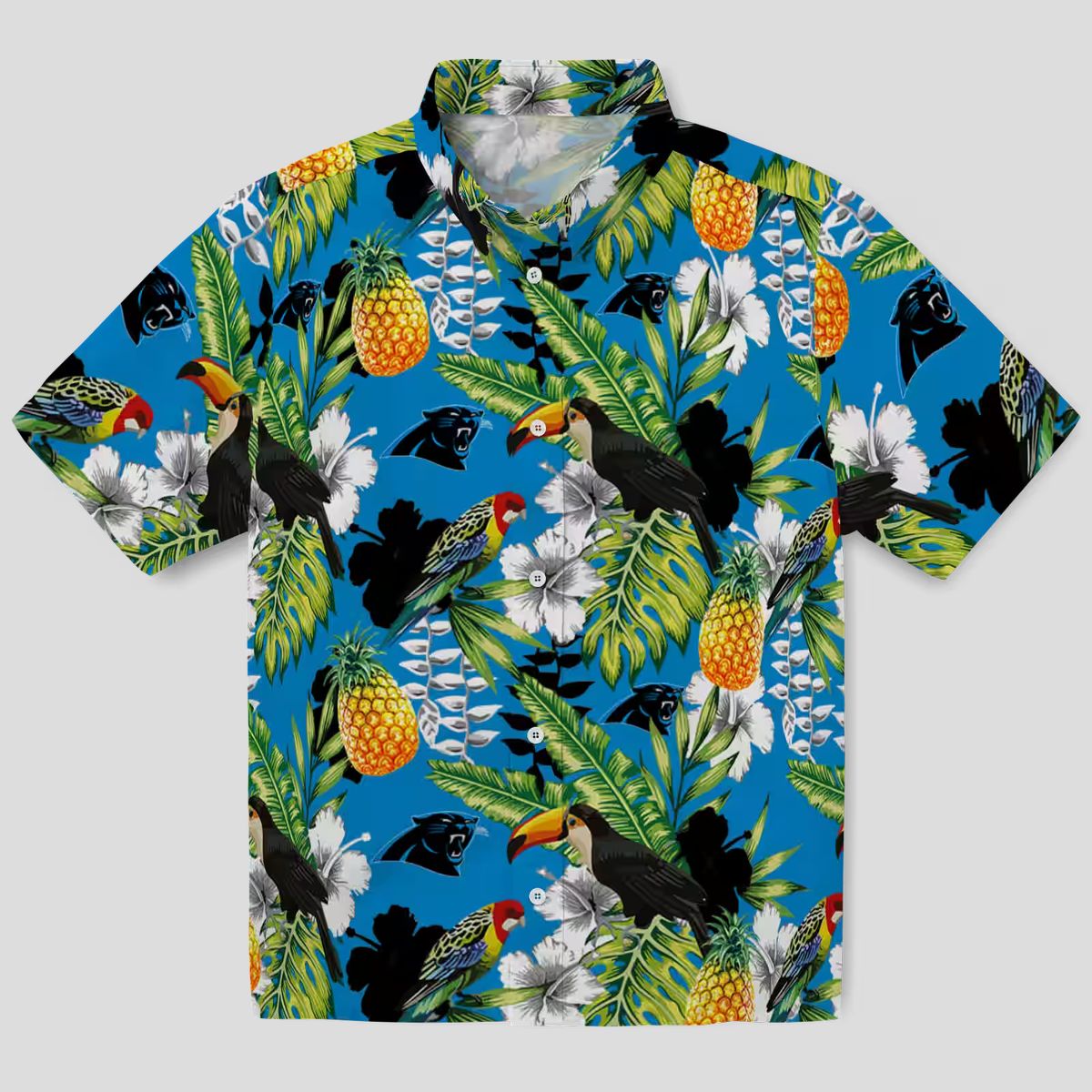 Tropical Toucan Carolina Panthers Hawaiian Shirt - Blue Green Aloha Beach Vacation Shirt
