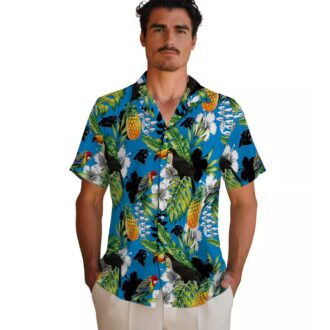 Tropical Toucan Carolina Panthers Hawaiian Shirt - Blue Green Aloha Beach Vacation Shirt