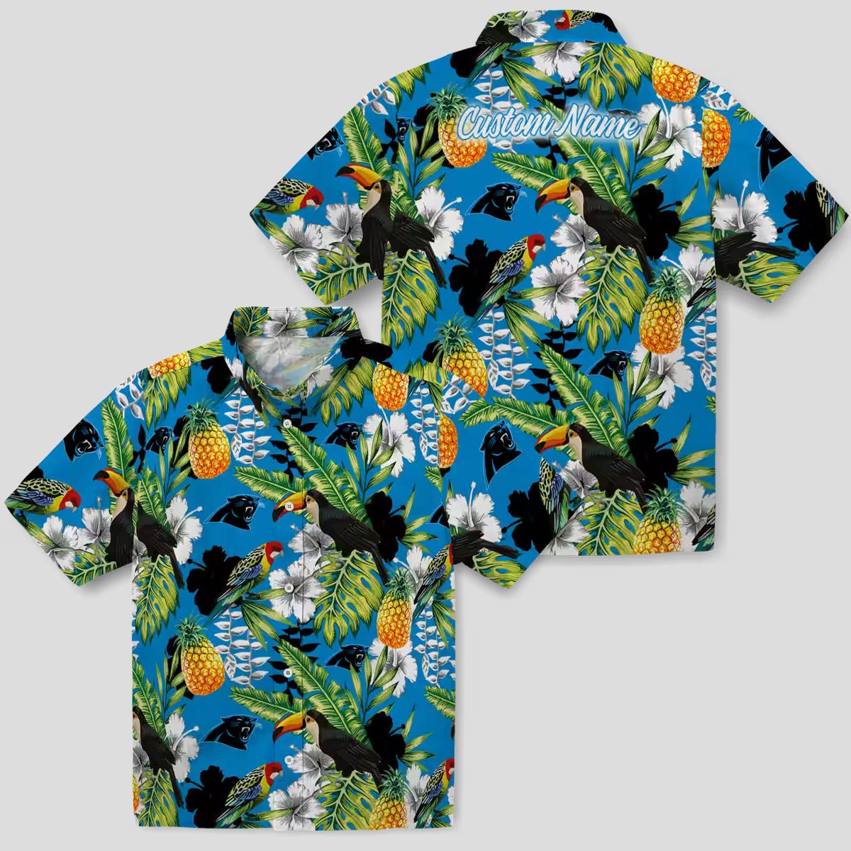 Tropical Toucan Carolina Panthers Hawaiian Shirt - Blue Green Aloha Beach Vacation Shirt