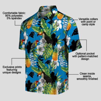 Tropical Toucan Carolina Panthers Hawaiian Shirt - Blue Green Aloha Beach Vacation Shirt