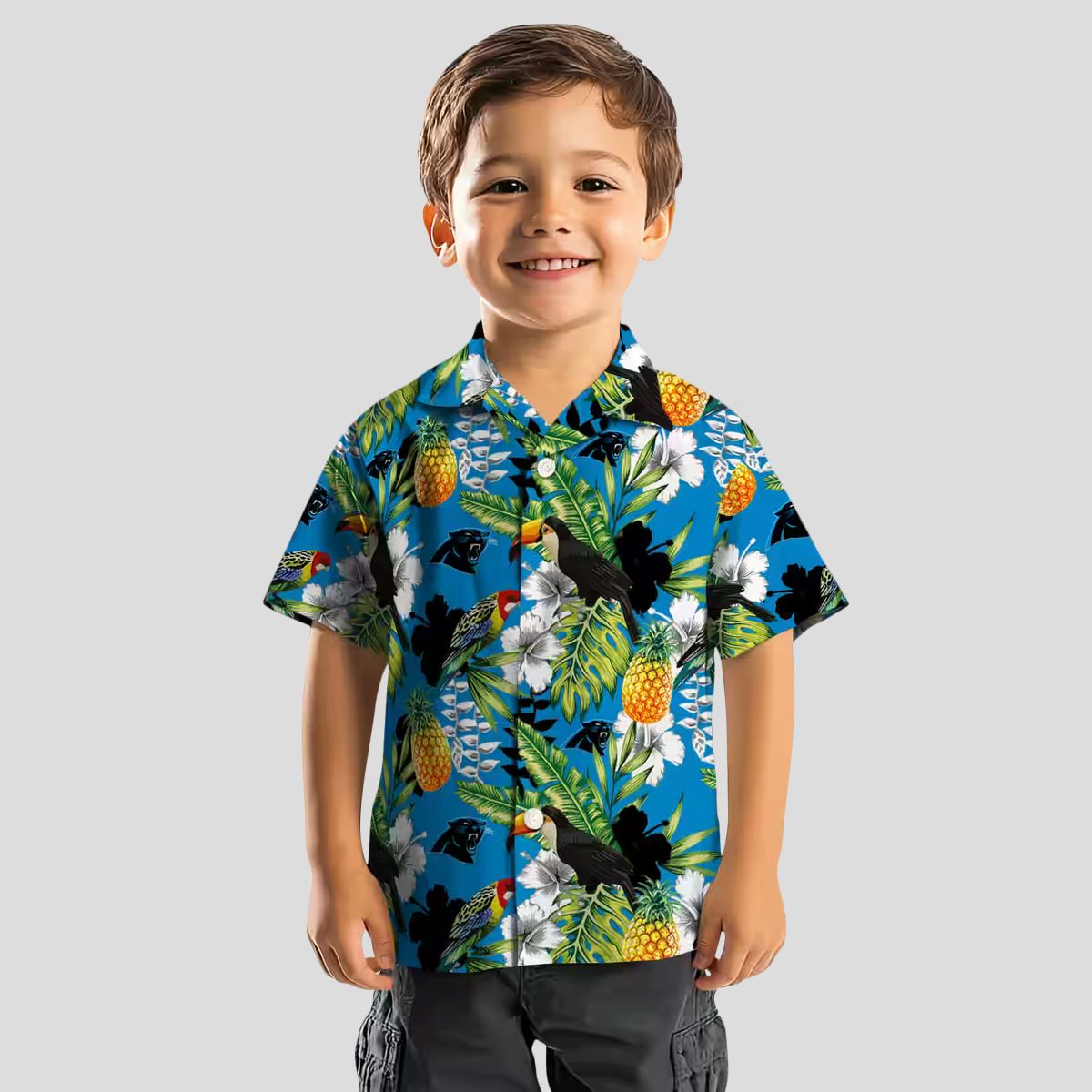 Tropical Toucan Carolina Panthers Hawaiian Shirt - Blue Green Aloha Beach Vacation Shirt