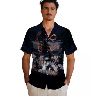 Blue & Black Chicago Bears Hawaiian Shirt – Tropical Sunset Button Up for Men & Women