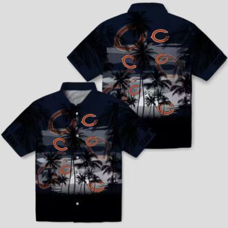 Blue & Black Chicago Bears Hawaiian Shirt – Tropical Sunset Button Up for Men & Women