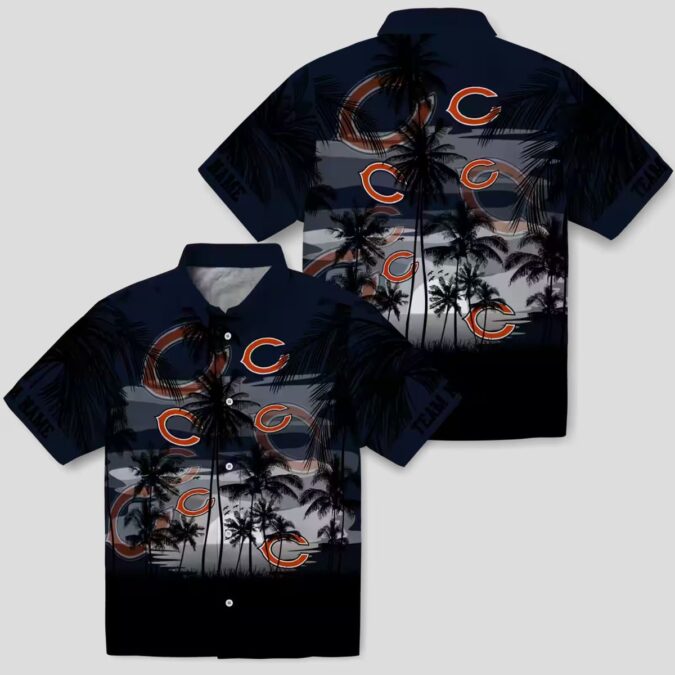 Blue & Black Chicago Bears Hawaiian Shirt – Tropical Sunset Button Up for Men & Women