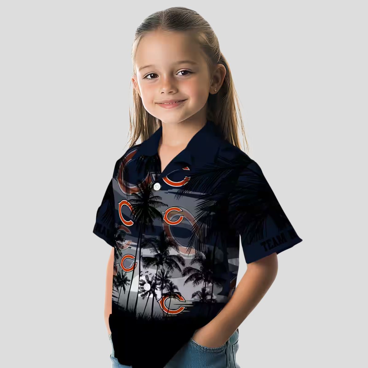 Blue & Black Chicago Bears Hawaiian Shirt – Tropical Sunset Button Up for Men & Women