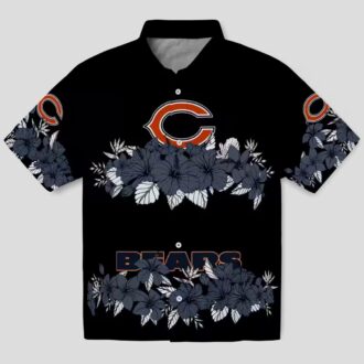 Blue and Black Chicago Bears Hawaiian Shirt with Hibiscus Stripe Design