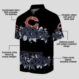 Blue and Black Chicago Bears Hawaiian Shirt with Hibiscus Stripe Design