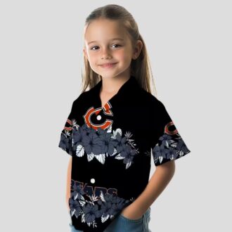 Blue and Black Chicago Bears Hawaiian Shirt with Hibiscus Stripe Design