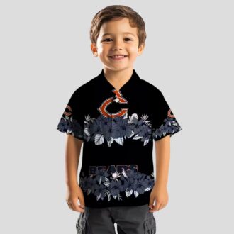 Blue and Black Chicago Bears Hawaiian Shirt with Hibiscus Stripe Design