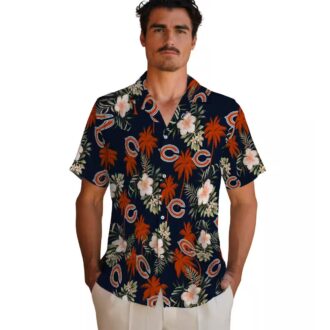 Blue Floral Chicago Bears Hawaiian Shirt – Palm Tree Aloha Shirt for NFL Fans