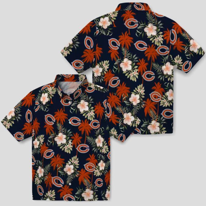 Blue Floral Chicago Bears Hawaiian Shirt – Palm Tree Aloha Shirt for NFL Fans