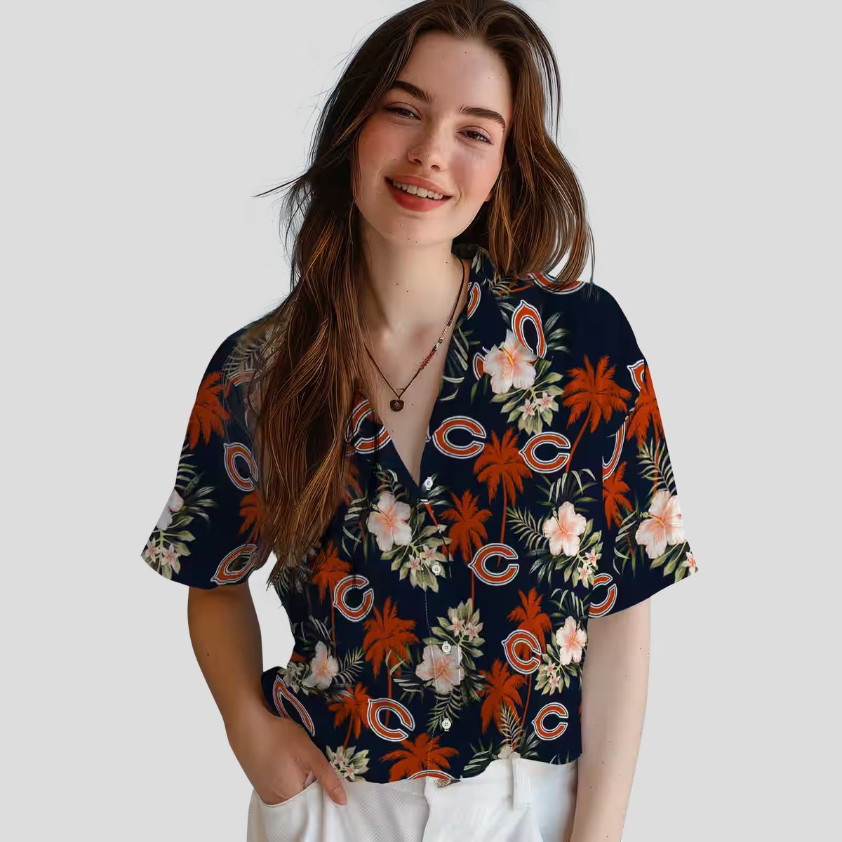 Blue Floral Chicago Bears Hawaiian Shirt – Palm Tree Aloha Shirt for NFL Fans