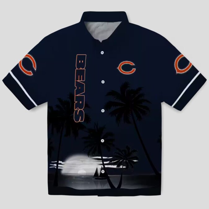 Chicago Bears Beach Sunset Hawaiian Shirt – Tropical Blue Black Button Up for Summer