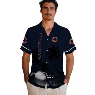 Chicago Bears Beach Sunset Hawaiian Shirt – Tropical Blue Black Button Up for Summer