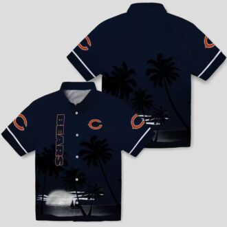 Chicago Bears Beach Sunset Hawaiian Shirt – Tropical Blue Black Button Up for Summer