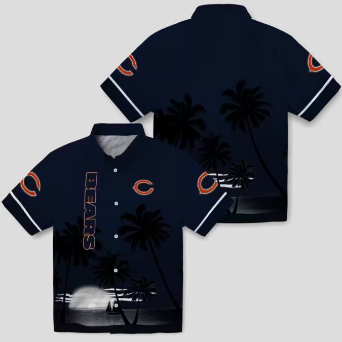 Chicago Bears Beach Sunset Hawaiian Shirt – Tropical Blue Black Button Up for Summer