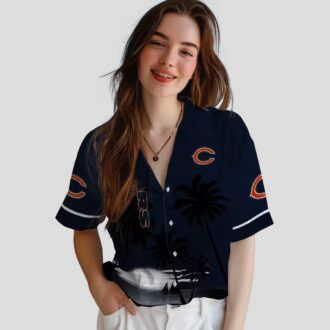 Chicago Bears Beach Sunset Hawaiian Shirt – Tropical Blue Black Button Up for Summer