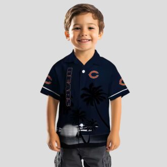Chicago Bears Beach Sunset Hawaiian Shirt – Tropical Blue Black Button Up for Summer