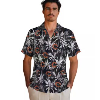 Chicago Bears Blue Black Hawaiian Shirt – Palm Print Aloha Shirt for NFL Fans