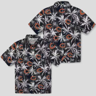 Chicago Bears Blue Black Hawaiian Shirt – Palm Print Aloha Shirt for NFL Fans