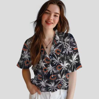 Chicago Bears Blue Black Hawaiian Shirt – Palm Print Aloha Shirt for NFL Fans
