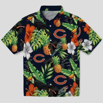 Chicago Bears Blue Green Hawaiian Shirt - Pineapple & Hibiscus Print Button Up