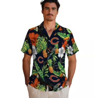 Chicago Bears Blue Green Hawaiian Shirt - Pineapple & Hibiscus Print Button Up