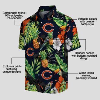 Chicago Bears Blue Green Hawaiian Shirt - Pineapple & Hibiscus Print Button Up